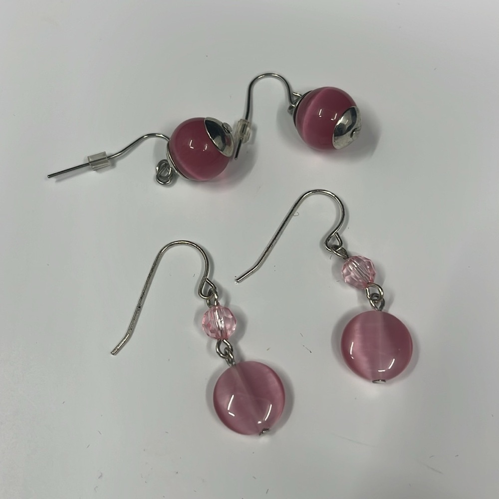 Two Pair Pink Minimalist Beaded Dangle Earrings